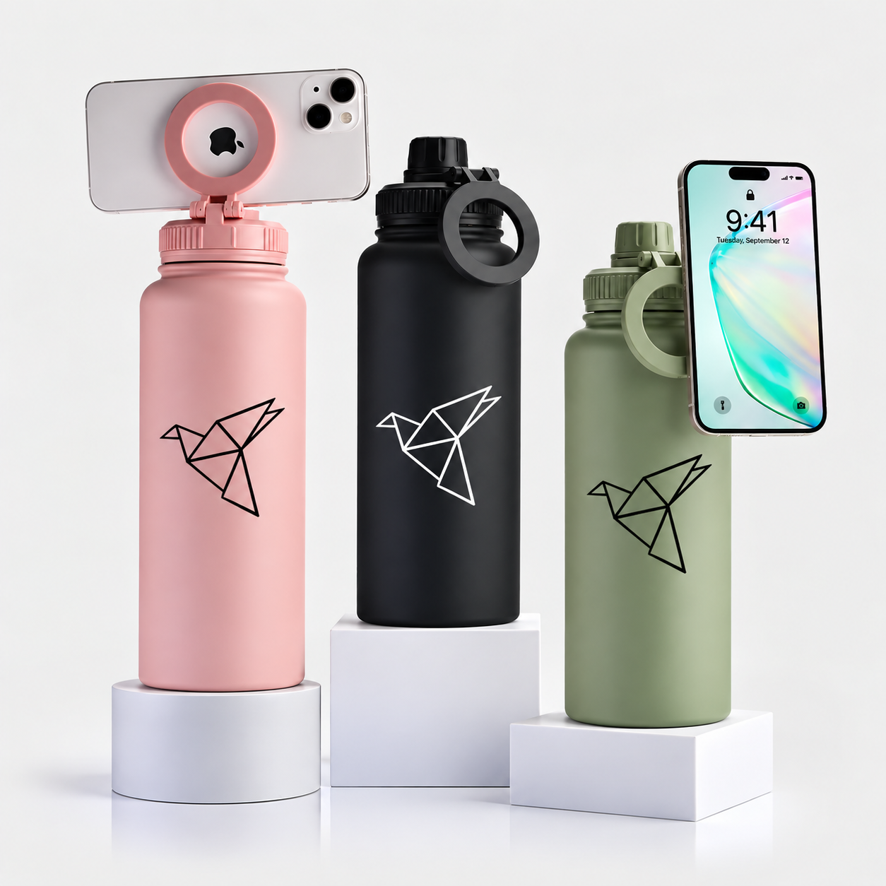 1L Thermos Drinkfles met Magnetische Telefoonhouder