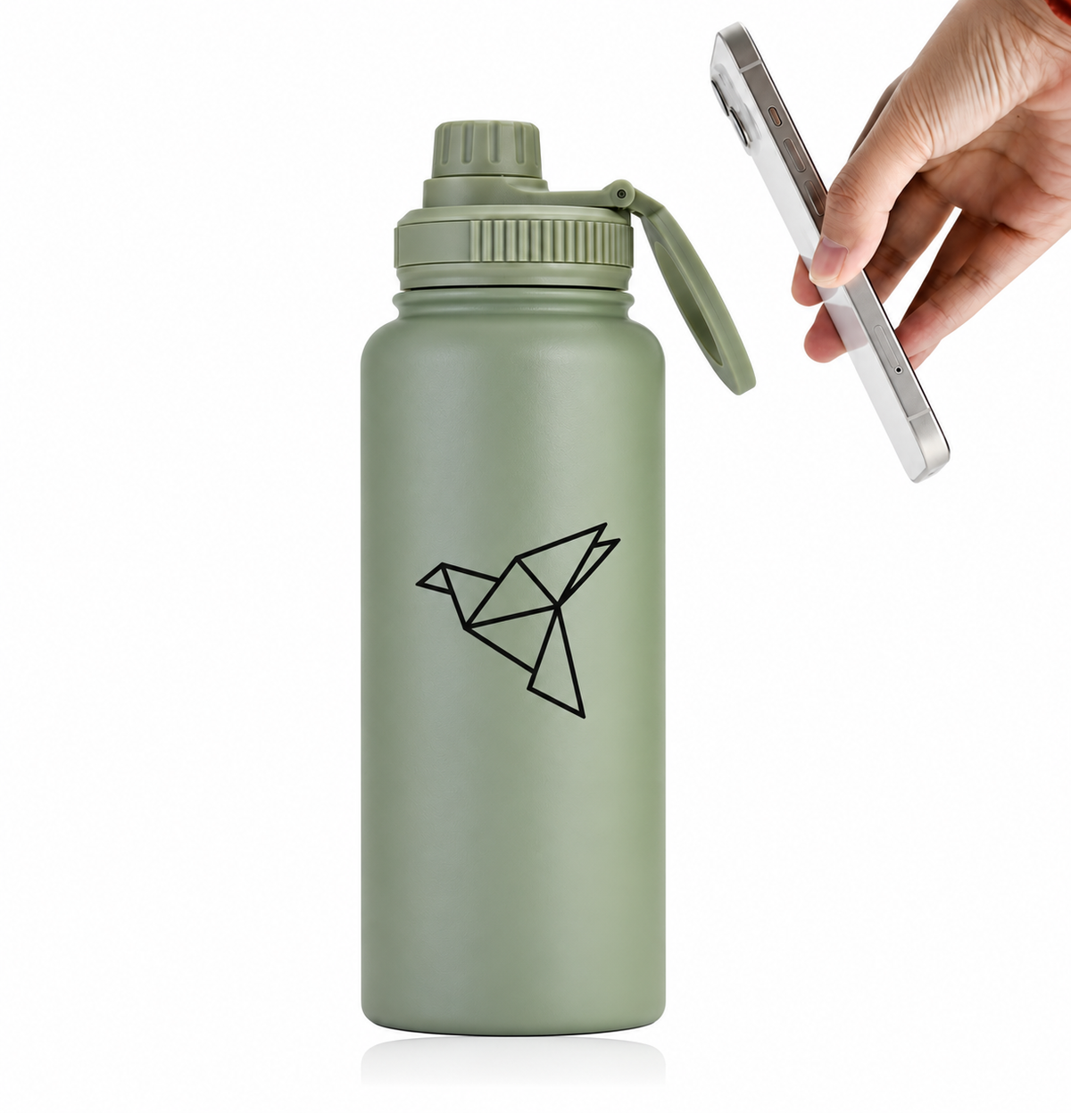 1L Thermos Drinkfles met Magnetische Telefoonhouder