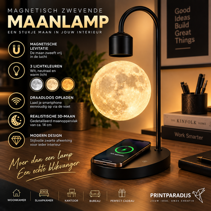 Magnetisch Zwevende Maanlamp met Draadloze Oplader